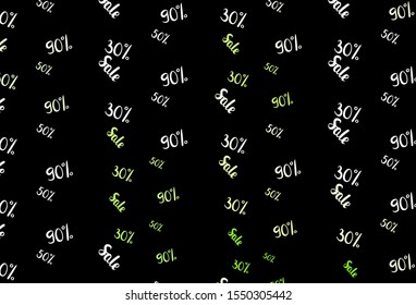 Dark Green vector layout with discount of 30, 50, 90%. Gradient illustration with discount signs on white backdrop. Pattern for ads, posters, banners of sales.