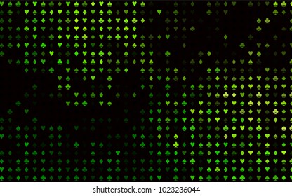 Dark Green vector layout with elements of cards. Shining illustration with hearts, spades, clubs, diamonds. Template for business cards of casinos.