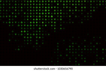 Dark Green vector layout with elements of cards. Blurred decorative design of hearts, spades, clubs, diamonds. Smart design for your business advert of casinos.