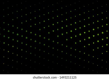Dark Green vector layout with elements of cards. Colorful gradient with signs of hearts, spades, clubs, diamonds. Design for ad, poster, banner of gambling websites.