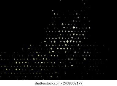 Dark green vector layout with elements of cards. Glitter abstract sketch with isolated symbols of playing cards. Pattern for ads of parties, events in Vegas.