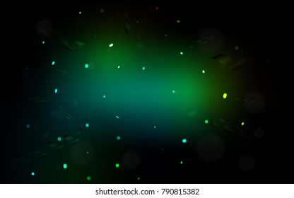 Dark Green vector layout with festival confetti. Beautiful colored illustration with ribbon in celebration style. The pattern can be used for new year ad, booklets.