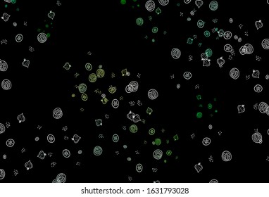 Dark Green vector layout with restaurant food. Colorful decorative design of snacks in doodle style. Pattern for ads of breakfast, lunch, dinner.