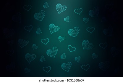 Dark Green vector layout with sweet hearts. Decorative shining illustration with hearts on abstract template. Beautiful design for your business advert of anniversary.