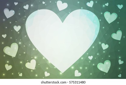 DARK green vector love background with heart. Paper note. Valentine's greeting polygonal card. Triangular illustration for your business. Stock template for your design.