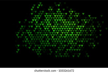 Dark Green vector lovely background with hearts. Valentines greeting card with cute hearts. Abstract pattern for your design, website, ad.