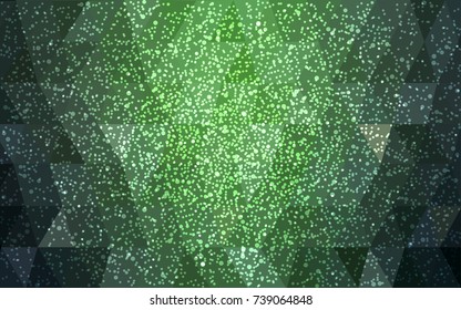 Dark Green vector low poly crystal background with snowflakes. Polygon christmas design pattern . Low poly illustration of New Year celebration.