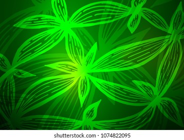 Dark Green vector natural abstract background. Decorative shining illustration with doodles on abstract template. The textured pattern can be used for website.
