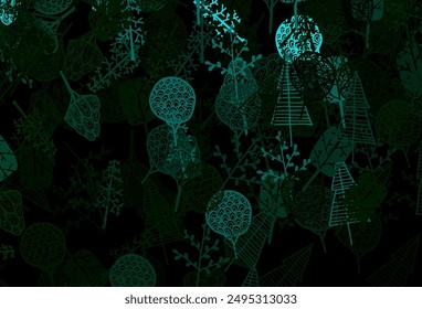 Dark Green vector natural artwork with trees, branches. A vague abstract illustration with trees in doodles style. Brand new style for your business design.