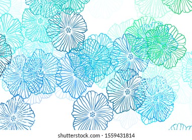 Dark Green vector natural backdrop with leaves. Illustration with colorful abstract doodle flowers. Colorful pattern for kid's books.