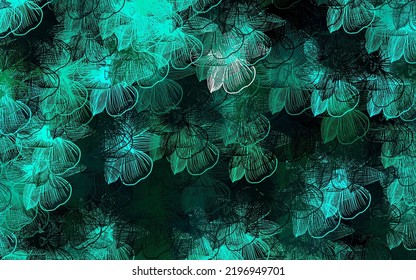Vector verde oscuro fondo natural con flores. Ilustración abstracta con flores en estilo doodles. Diseño pintado a mano para la web, folletos.