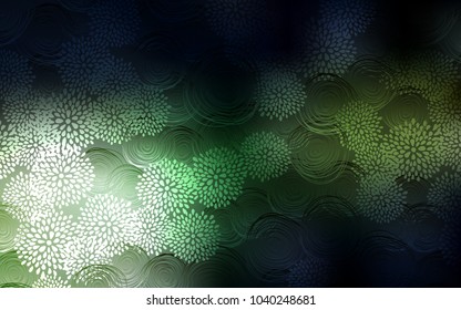 Dark Green vector natural elegant pattern. Sketchy doodles with flowers on blurred background. The pattern can be used for heads of websites and designs.