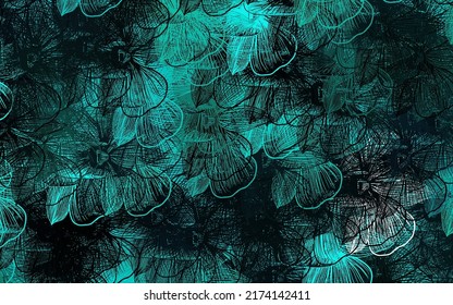 Patrón natural vector verde oscuro con flores. Ilustración colorida al estilo doodle con flores. Patrón colorido para los libros infantiles.