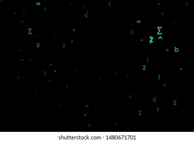 Dark Green vector pattern with arithmetic signs. Illustration with Numeral symbols on abstract template. Best design for your math college.