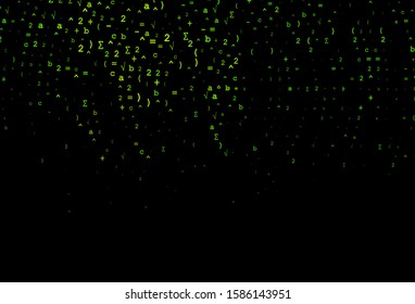 Dark Green vector pattern with arithmetic signs. Shining colorful illustration with isolated Digit signs. Template for cell phone backgrounds.