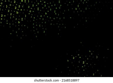 Dark Green vector pattern with arithmetic signs. Shining colorful illustration with isolated Digit signs. Best design for your math college.