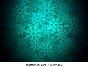 Dark Green vector pattern with christmas snowflakes. Snow on blurred abstract background with gradient. New year design for your ad, poster, banner.