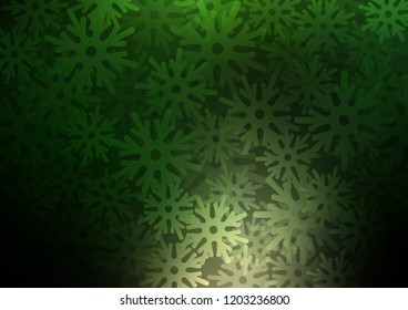 Dark Green vector pattern with christmas snowflakes. Snow on blurred abstract background with gradient. The template can be used as a new year background.