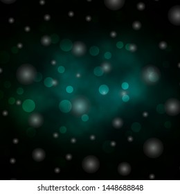 Dark Green vector pattern with circles, stars. Illustration with set of colorful abstract spheres, stars. New template for a brand book.