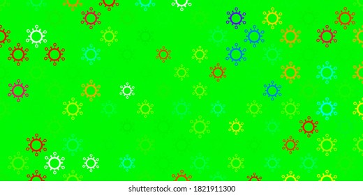 Dark green vector pattern with coronavirus elements. Colorful  gradient illness symbols in simple abstract style. Design for biohazard warning.