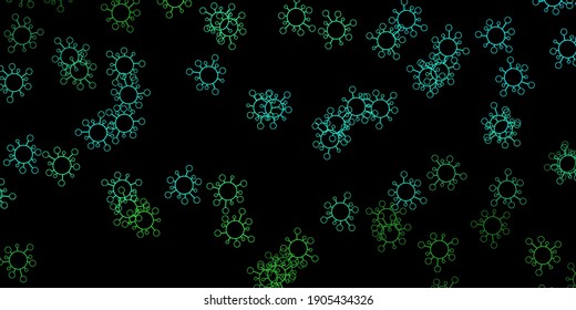 Dark green vector pattern with coronavirus elements. Abstract illustration with biological gradient shapes. Simple drawing against danger fever.
