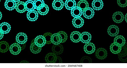 Dark green vector pattern with coronavirus elements. Colorful  gradient illness symbols in simple abstract style. Simple drawing against danger fever.