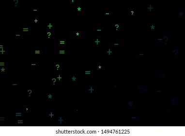 Dark Green vector pattern with Digit symbols. Illustration with Numeral symbols on abstract template. Pattern for posters, banners of math books.