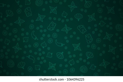 Dark Green vector pattern with fresh ingredients. Blurred decorative design of snacks in doodle style. Template for meal cooking in kitchen.