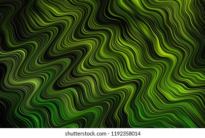 Dark Green vector pattern with lines, ovals. Creative illustration in halftone marble style with gradient. Textured wave pattern for backgrounds.
