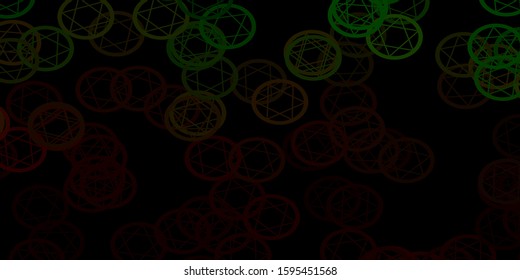 Dark Green vector pattern with magic elements. Illustration with magical signs of spiritual power. Simple base for your occult design.