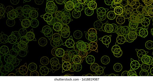 Dark Green vector pattern with magic elements. Illustration with magical signs of spiritual power. Design for magic, spiritual events.