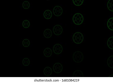 Dark Green vector pattern with magic elements. Colorful vintage illustration with gradient alchemy shapes. Simple design for occult depiction.