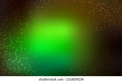 Dark Green vector pattern with night sky stars. Space stars on blurred abstract background with gradient. Template for cosmic backgrounds.