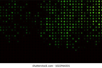 Dark Green vector pattern with symbol of cards. Illustration with set of hearts, spades, clubs, diamonds. Template for business cards of casinos.