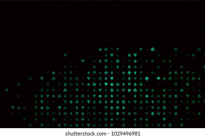Dark Green vector pattern with symbol of cards. Glitter abstract sketch with isolated symbols of playing cards. Smart design for your business advert of casinos.