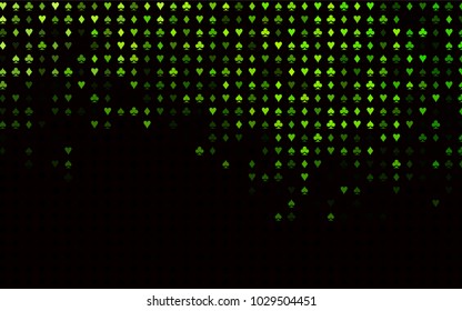 Dark Green vector pattern with symbol of cards. Colored illustration with hearts, spades, clubs, diamonds. Pattern for leaflets of poker games, events.