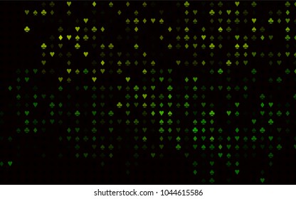Dark Green vector pattern with symbol of cards. Illustration with set of hearts, spades, clubs, diamonds. Pattern for leaflets of poker games, events.
