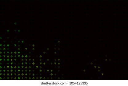 Dark Green vector pattern with symbol of cards. Shining illustration with hearts, spades, clubs, diamonds. Pattern for booklets, leaflets of gambling houses.