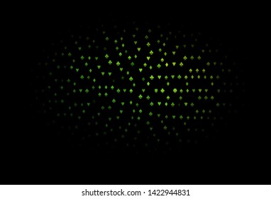 Dark Green vector pattern with symbol of cards. Shining illustration with hearts, spades, clubs, diamonds. Pattern for ads of parties, events in Vegas.