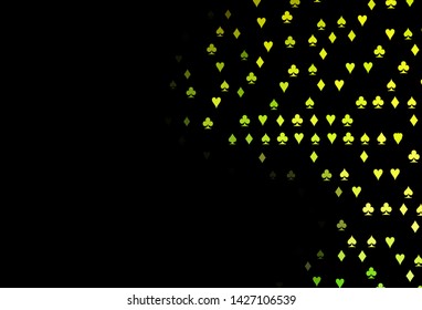 Dark Green vector pattern with symbol of cards. Blurred decorative design of hearts, spades, clubs, diamonds. Smart design for your business advert of casinos.