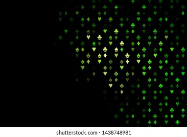 Dark Green vector pattern with symbol of cards. Glitter abstract sketch with isolated symbols of playing cards. Pattern for leaflets of poker games, events.