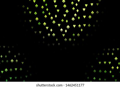 Dark Green vector pattern with symbol of cards. Illustration with set of hearts, spades, clubs, diamonds. Smart design for your business advert of casinos.