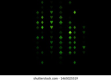 Dark Green vector pattern with symbol of cards. Illustration with set of hearts, spades, clubs, diamonds. Smart design for your business advert of casinos.