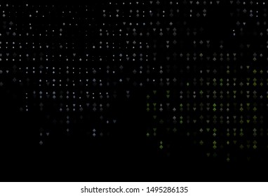 Dark Green vector pattern with symbol of cards. Shining illustration with hearts, spades, clubs, diamonds. Design for ad, poster, banner of gambling websites.