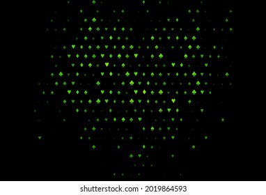 Dark green vector pattern with symbol of cards. Shining illustration with hearts, spades, clubs, diamonds. Smart design for your business advert of casinos.