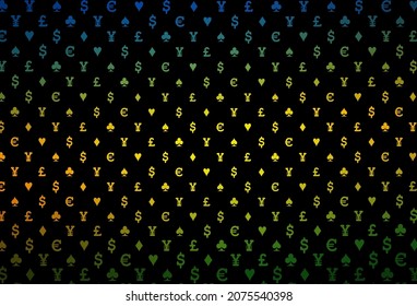 Dark green vector pattern with symbol of cards. Illustration with set of hearts, spades, clubs, diamonds. Pattern for ads of parties, events in Vegas.