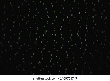 Dark Green vector pattern with symbols of currency. Abstract illustration with colored financial digital symbols. Pattern for trader ads, booklets, leaflets.