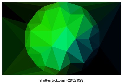 Dark Green vector polygonal illustration, which consist of triangles with a gemstone in center. Triangular design of a huge diamond for your business. Creative geometric background of gems.