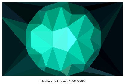 Dark Green vector polygonal illustration, which consist of triangles with a gemstone in center. Triangular design of a huge diamond for your business. Creative geometric background of gems.