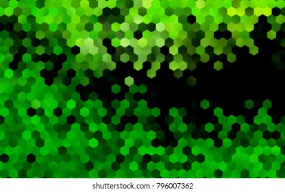 Dark Green vector polygonal illustration, which consist of hexagons. Hexagonal pattern for your business design. Geometric background in Origami style with gradient. 